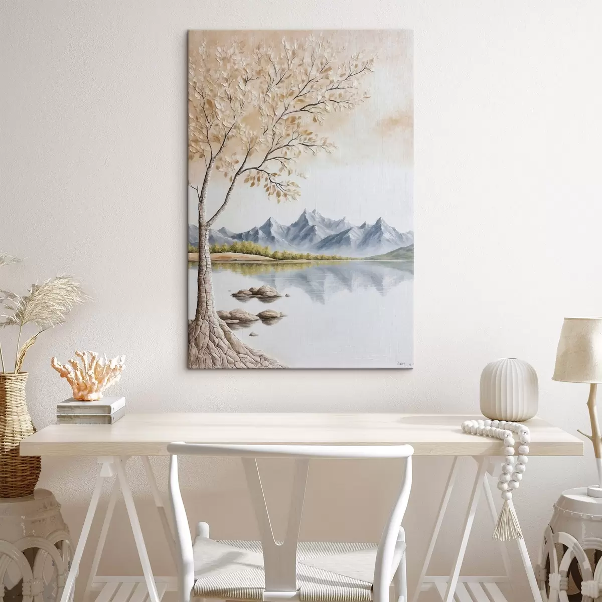 Obraz Strom na pozadí jezera a zasněžených hor Č. s44459