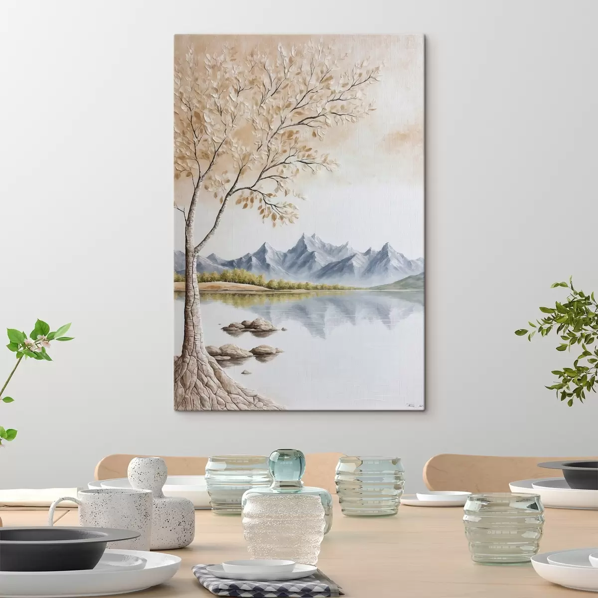Obraz Strom na pozadí jezera a zasněžených hor Č. s44459