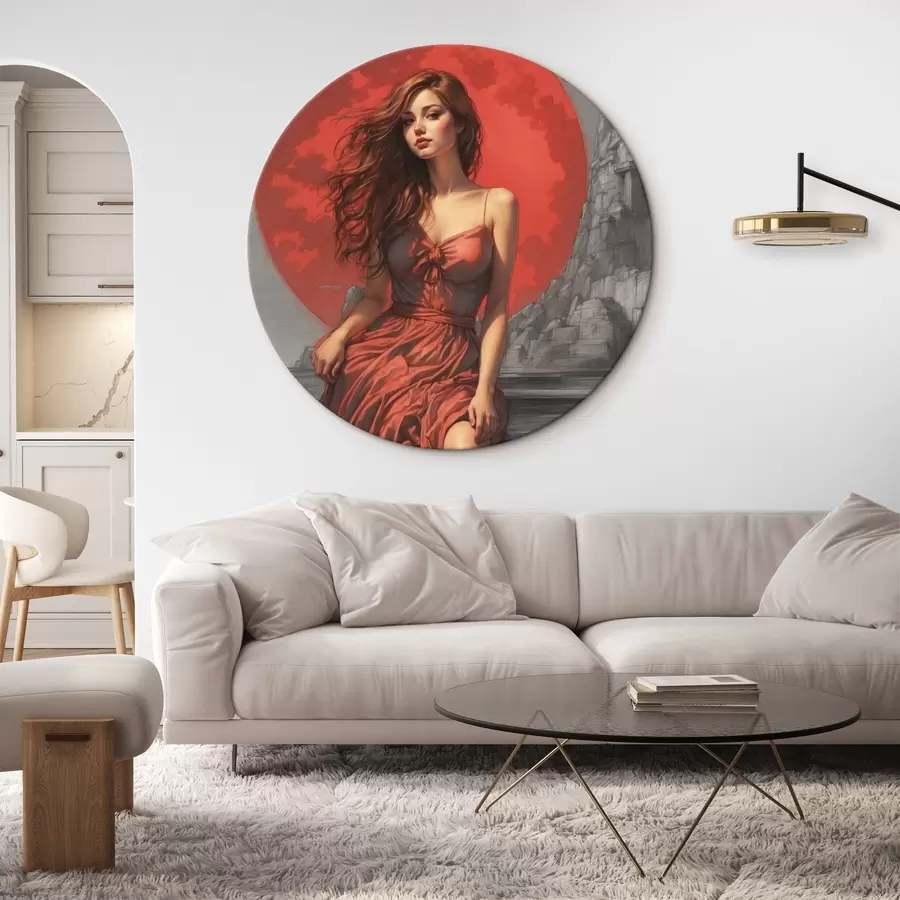 Obraz Dívka na červeném měsíčním pozadí Č. r44448