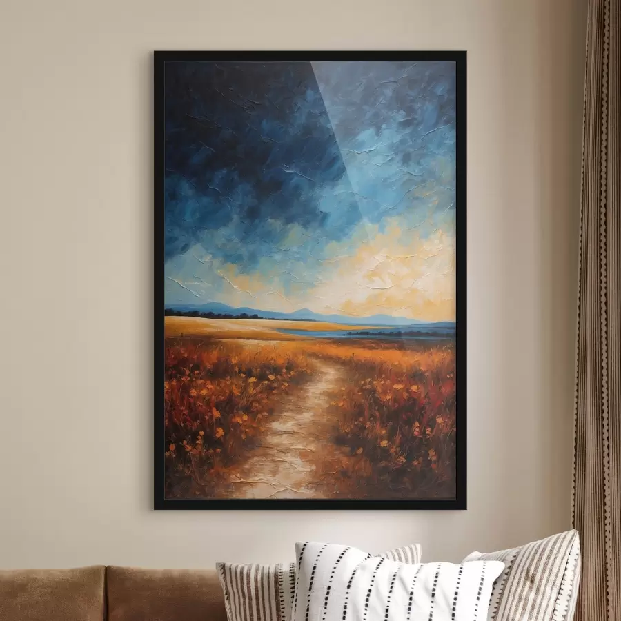 Fototapet Květinové pole ve večerních hodinách ve stylu akrylové malby f44440