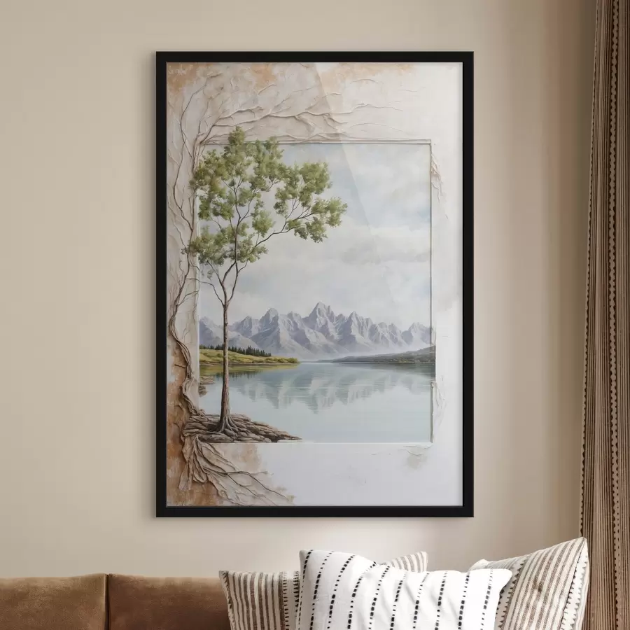 Fototapet Pohled na jezero a zasněžené hory v záběru f44458