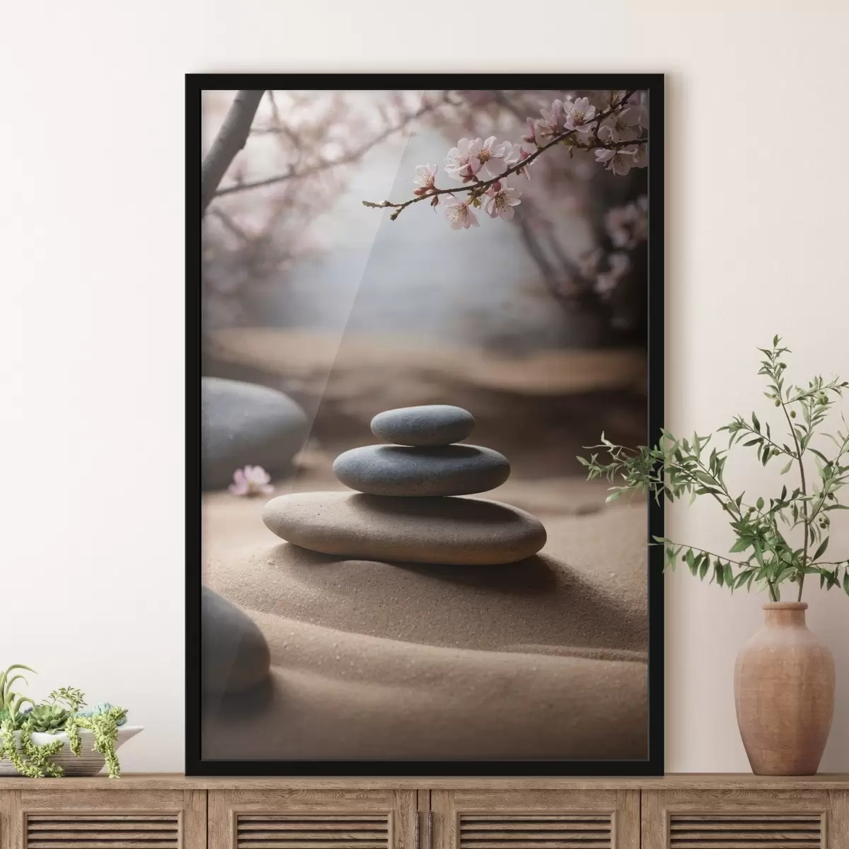 Poster Kameny na písku na rozmazaném pozadí f44475