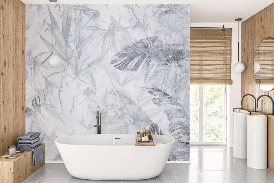 Fototapet Květinová abstrakce ve stylu grunge s imitací oděru, odstíny modré barvy w03926v3