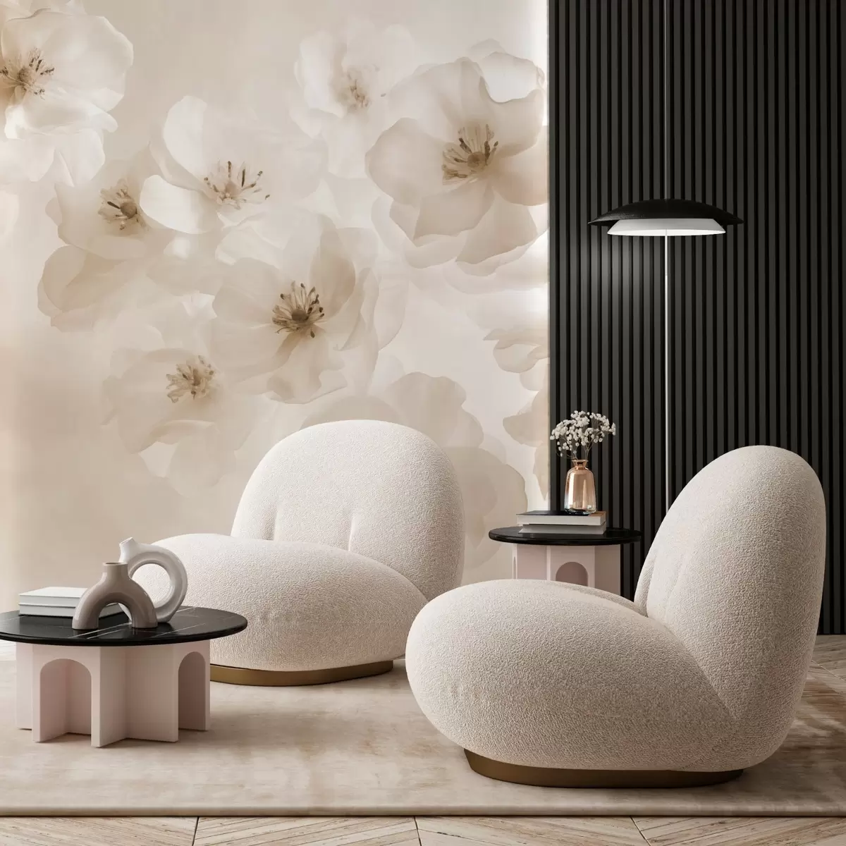 Fototapet Jemné velké květy, béžové odstíny w03931v2