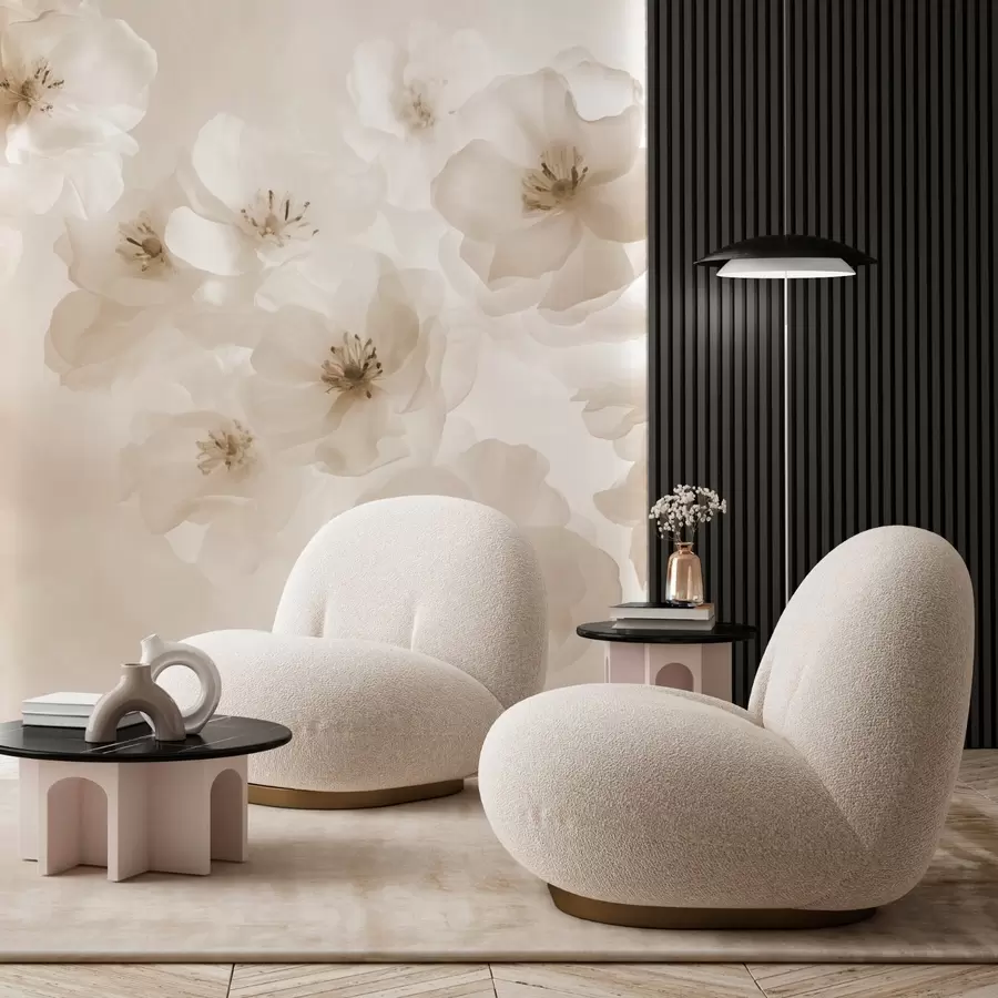 Fototapet Jemné velké květy, béžové odstíny w03931v2