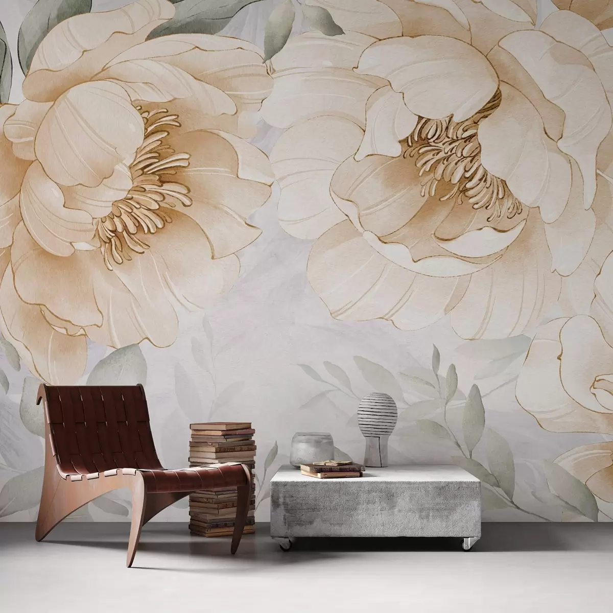 Fototapet Žluté pivoňky imitace akvarelu w03932v1