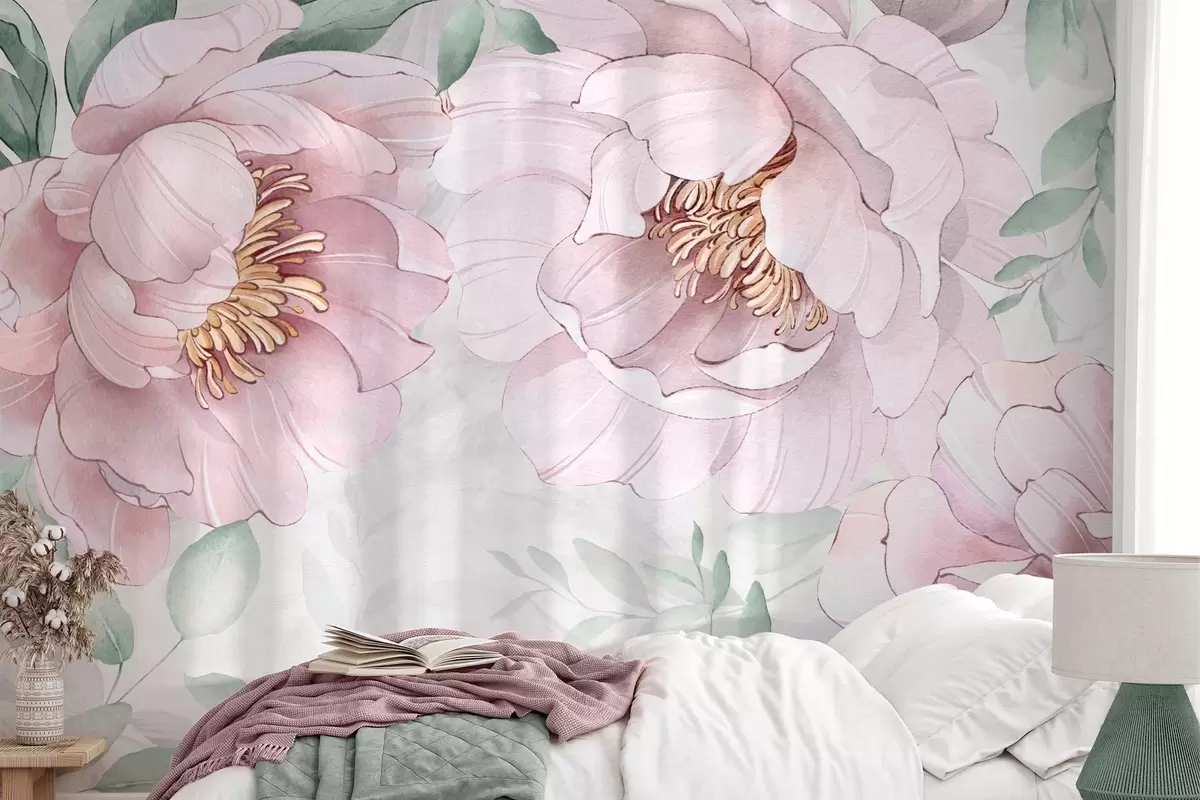 Fototapet Růžové pivoňky imitující akvarel w03932v2