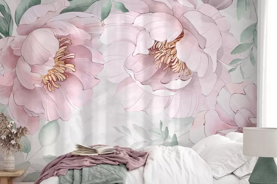 Fototapet Růžové pivoňky imitující akvarel w03932v2