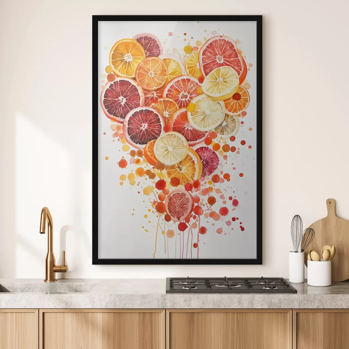 Poster Hravá kompozice plátků citronu, pomeranče, grapefruitu a limetky ve tvaru srdce f44545