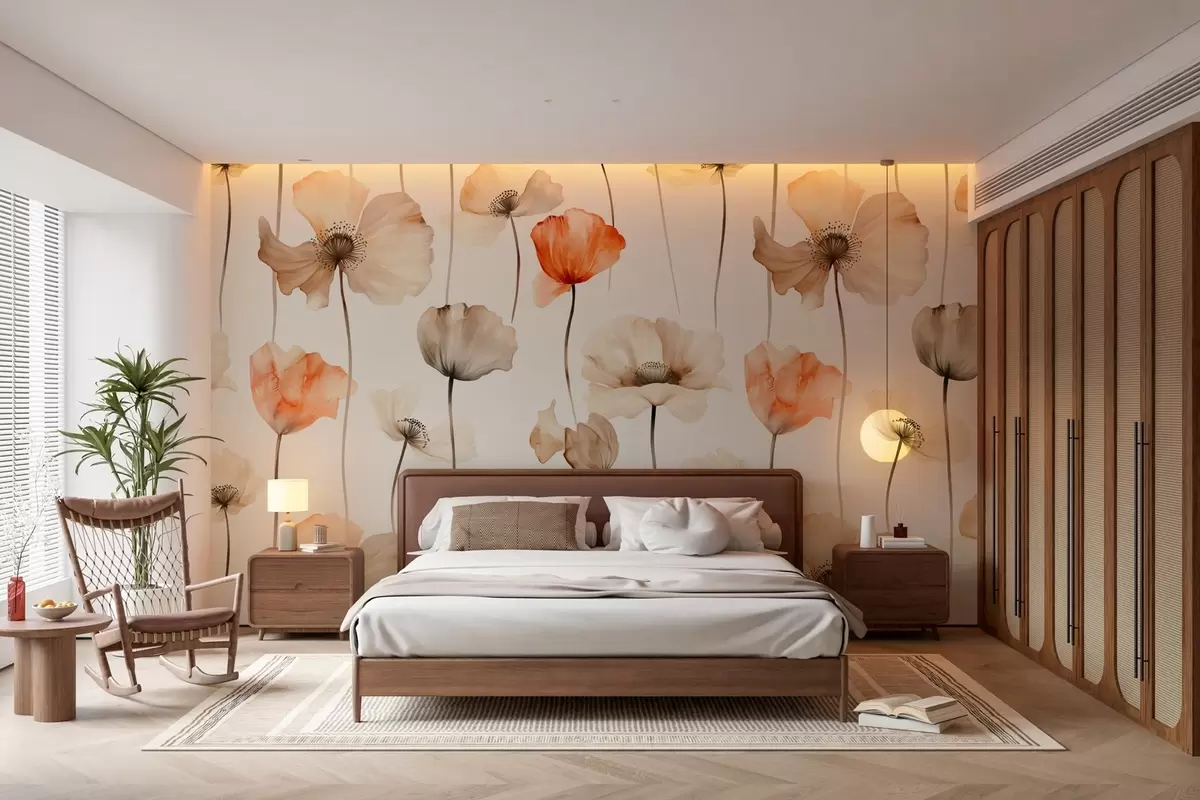 Fototapet vlnité máky v akvarelovém stylu w04031