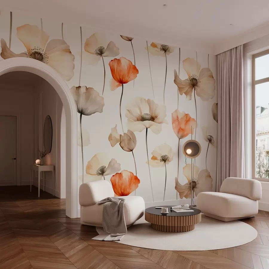 Fototapet vlnité máky v akvarelovém stylu w04031