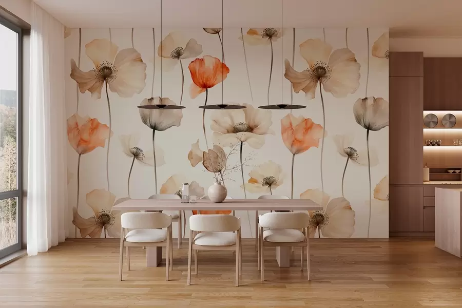 Fototapet vlnité máky v akvarelovém stylu w04031