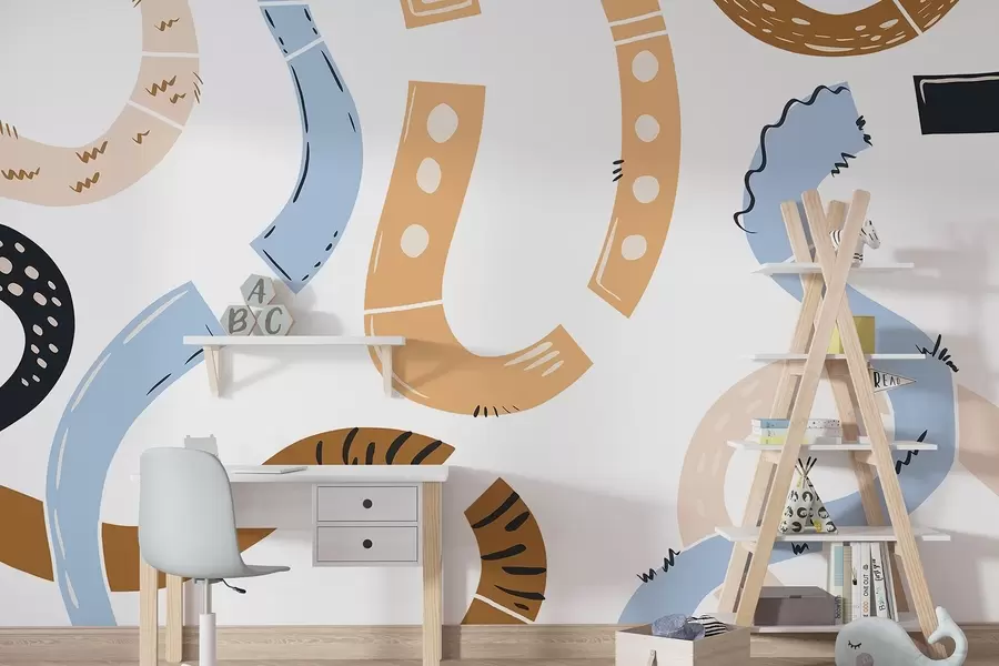 Fototapet Abstraktní kresby, mladiství, čmáranice, hnědá, modrá, růžová w04066