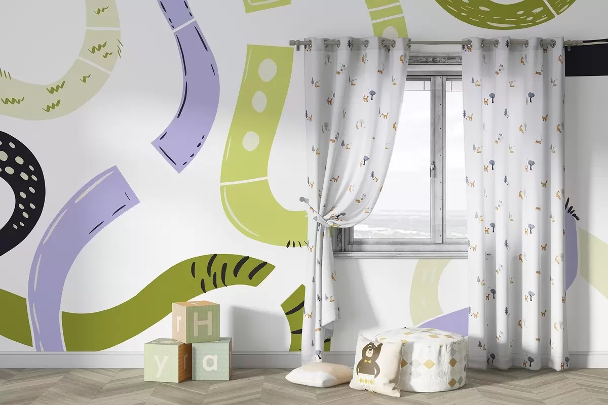 Fototapet Abstraktní kresby, mladiství, čmáranice, zelená, fialová w04066v1