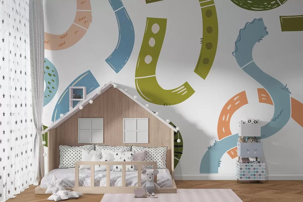 Fototapet Abstraktní kresby, mladiství, čmáranice, zelená, modrá, růžová w04066v2