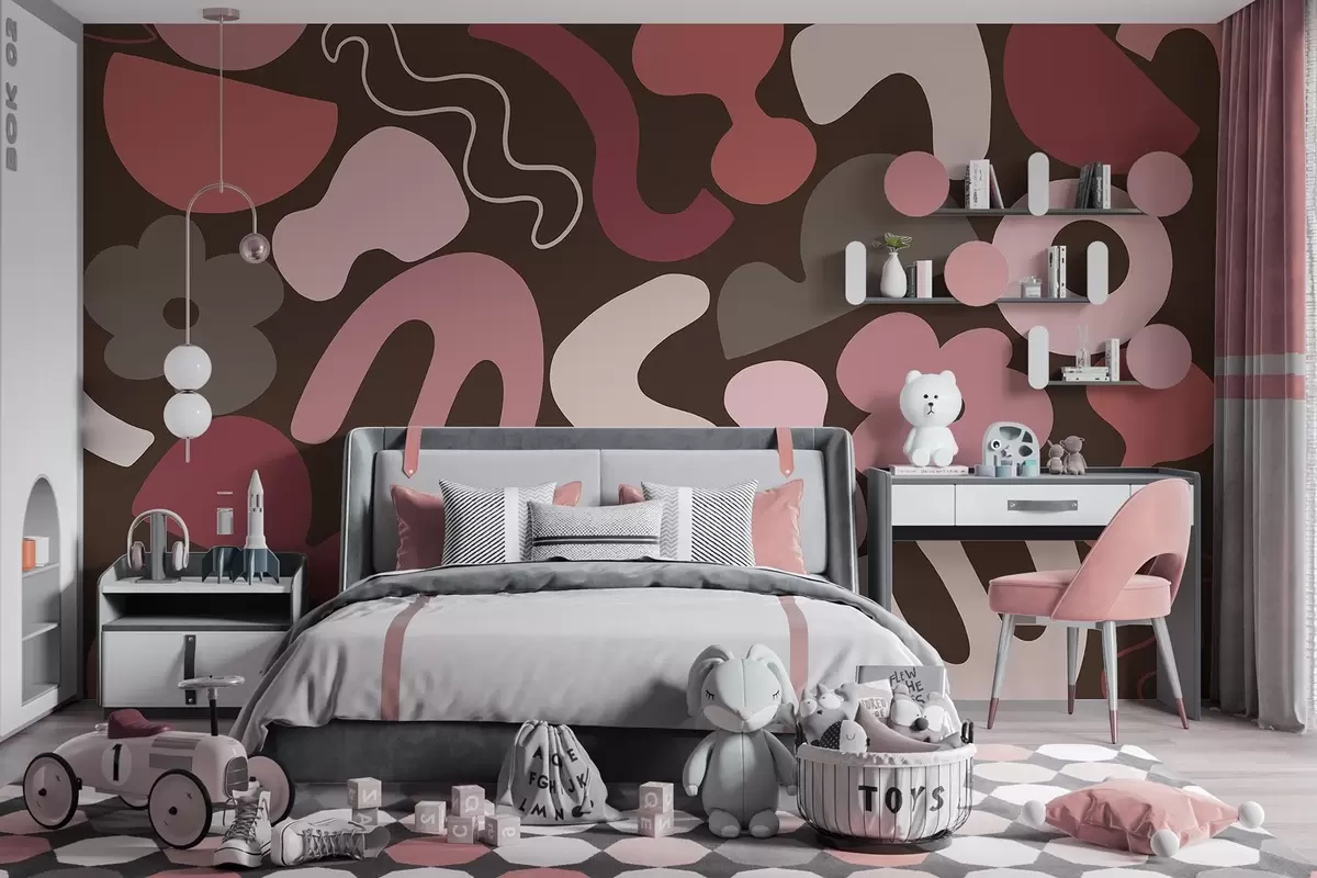 Fototapet Geometrické postavy, mladistvý, abstrakce, tmavě vínové pozadí w04067