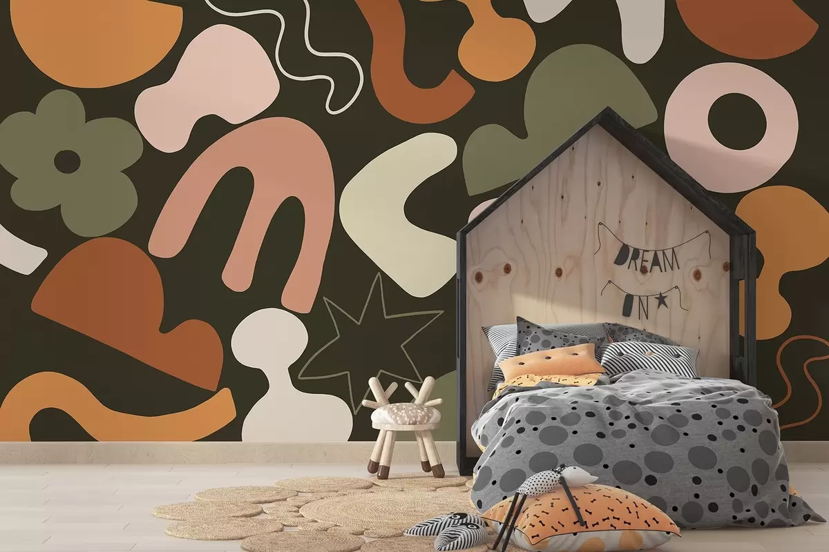 Fototapet Geometrické postavy, mladiství, abstrakce, tmavě zelené pozadí w04067v2