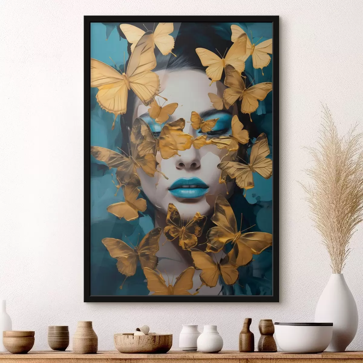 Poster Portrét dívky s motýly f44583