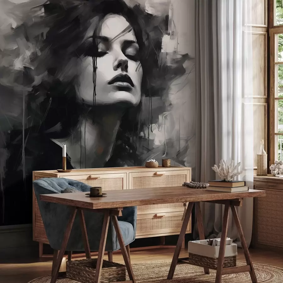 Fototapet Portrét ženy v šedočerných šatech w04049