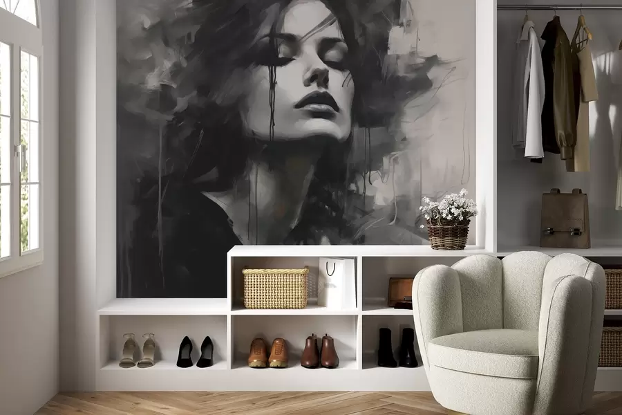 Fototapet Portrét ženy v šedočerných šatech w04049