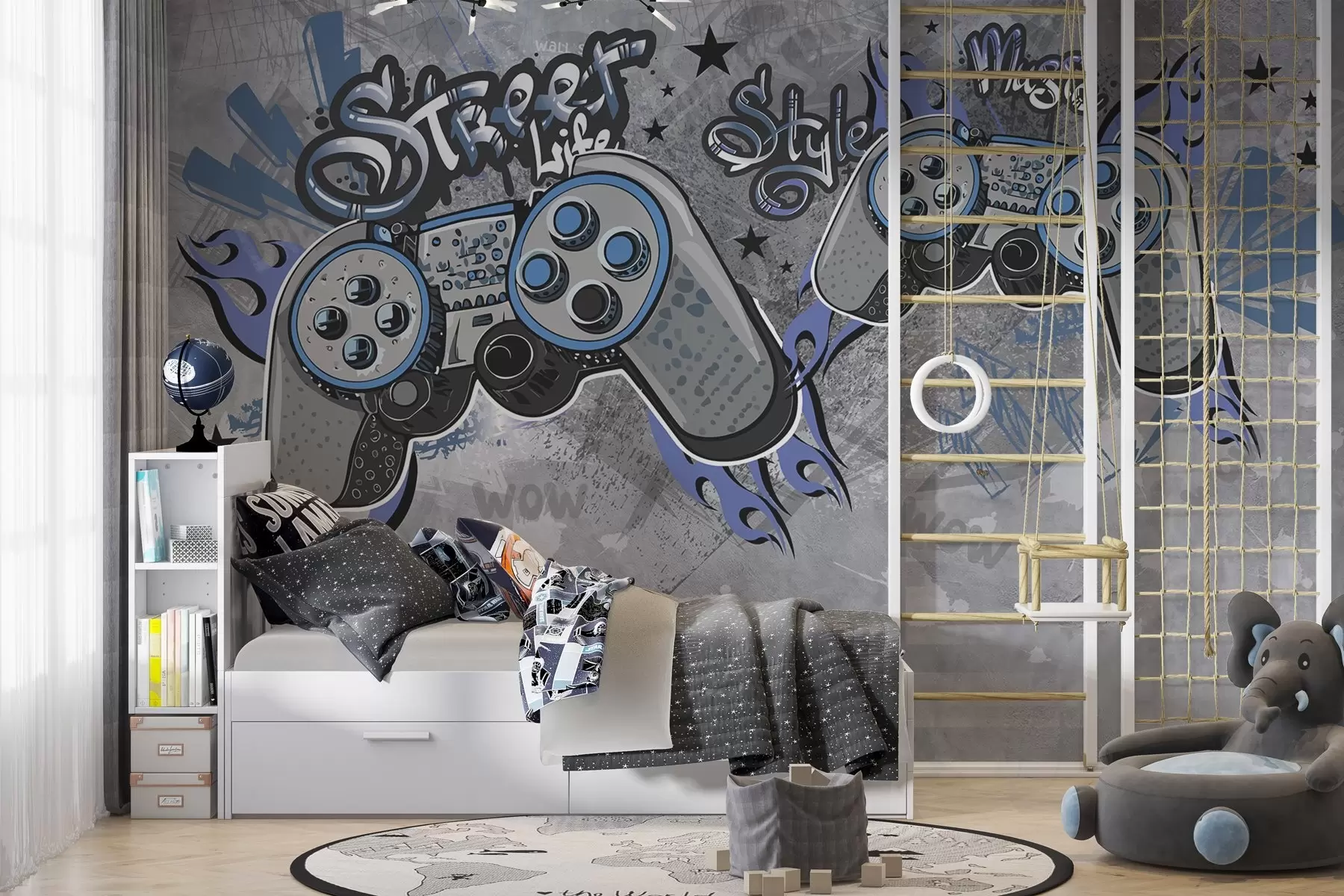 Fototapet Konzole ve stylu street artu na stěně grunge w04054