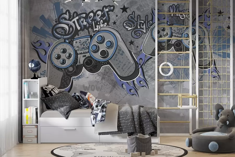 Fototapet Konzole ve stylu street artu na stěně grunge w04054