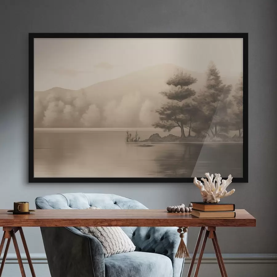 Fototapet Jezero a stromy v sépiové barvě f44633