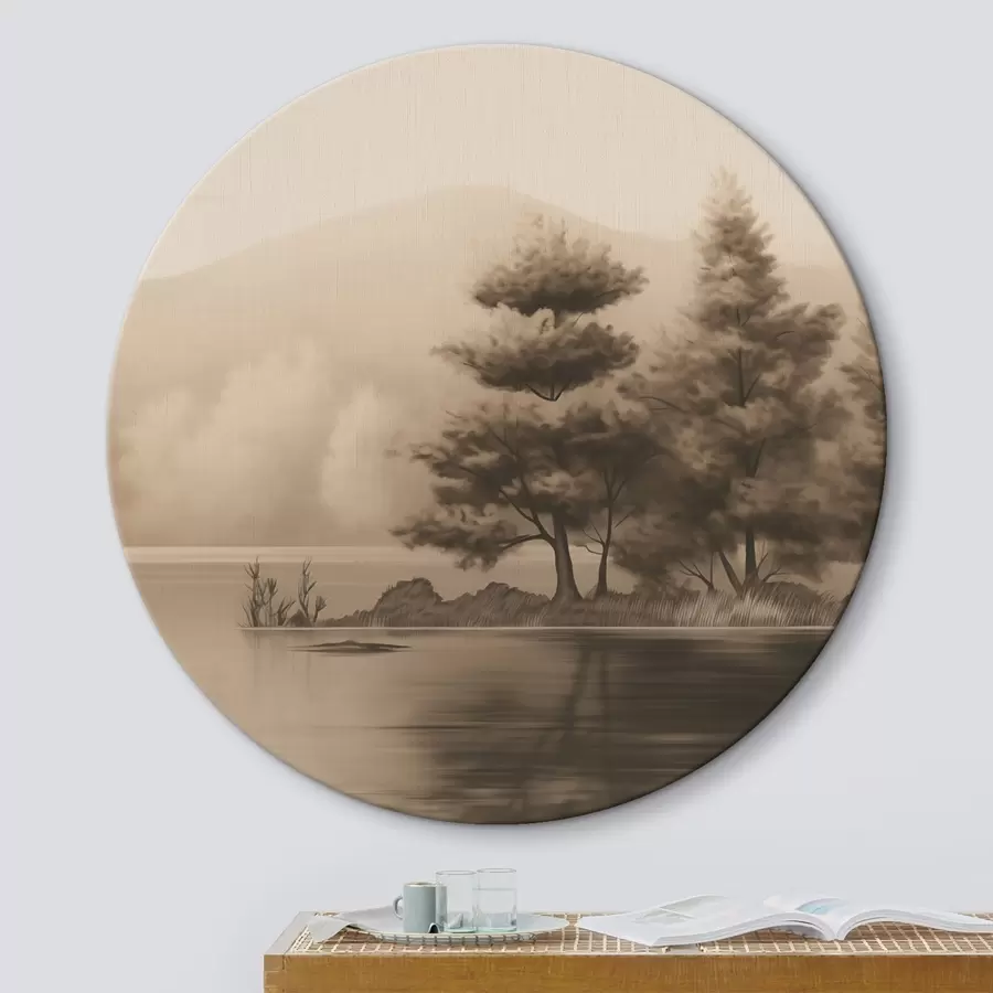 Obraz Jezero a stromy v sépiové barvě Č. r44633