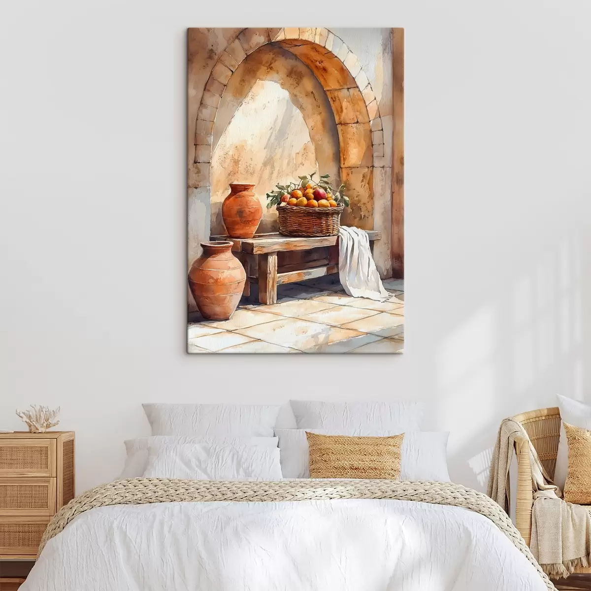 Obraz Estetické vázy a proutěný koš s pomeranči, Toskánsko, rustikální styl Č. s44605