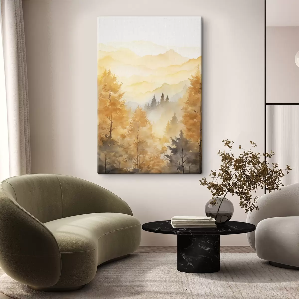 Obraz Krásný podzimní les s horami v pozadí  Č. s44614