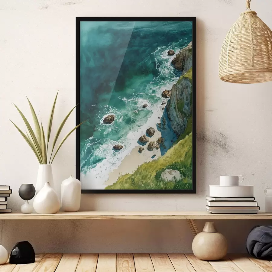 Fototapet Akvamarínová voda, oceán, skalní útesy, Portugalsko f44617