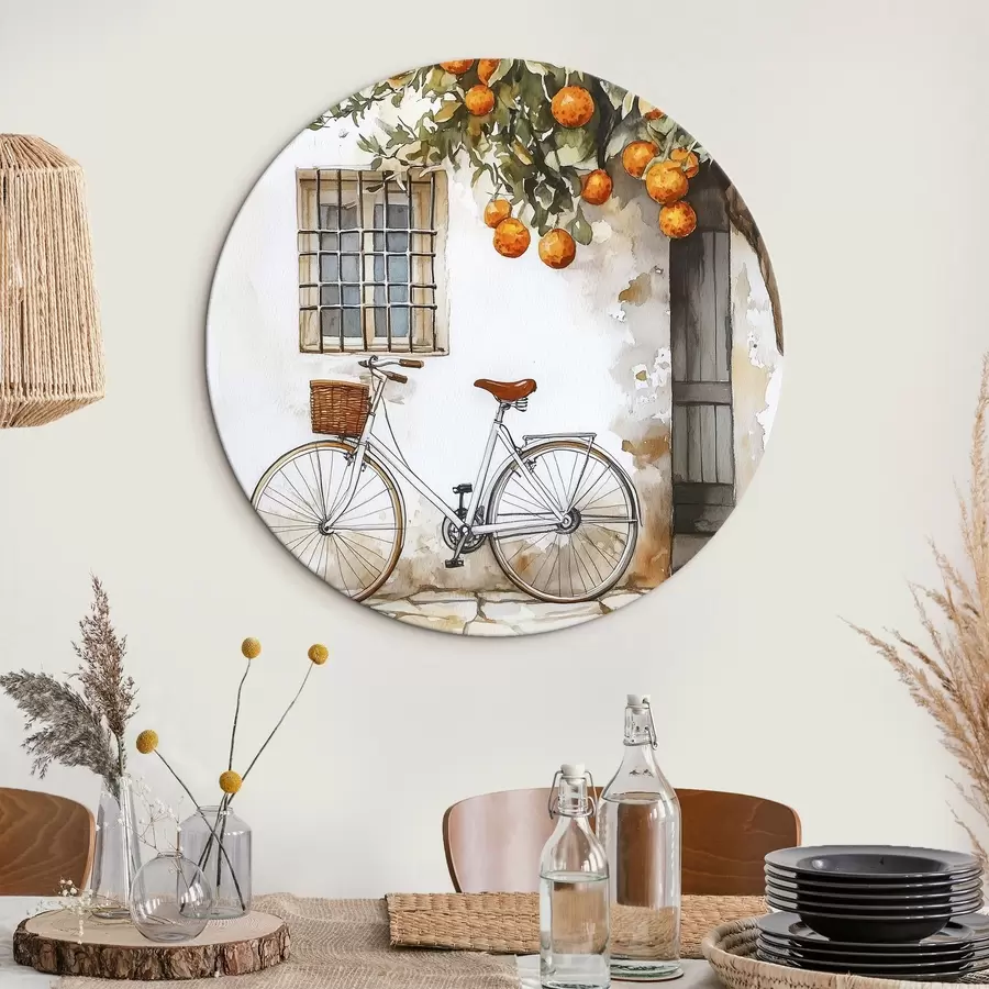 Obraz Středomořský bílý dům s pomerančovníkem a jízdním kolem Č. r44610