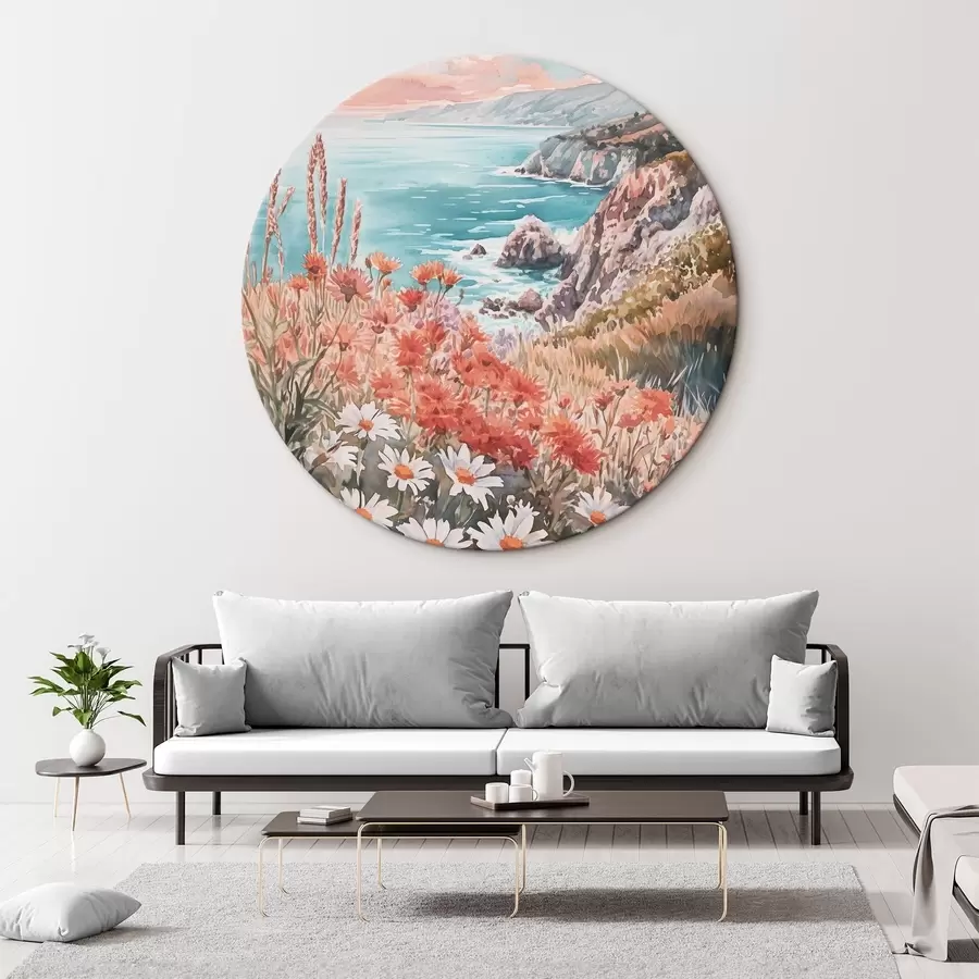 Obraz Portugalské pobřeží oceánu při západu slunce, luční květiny Č. r44612