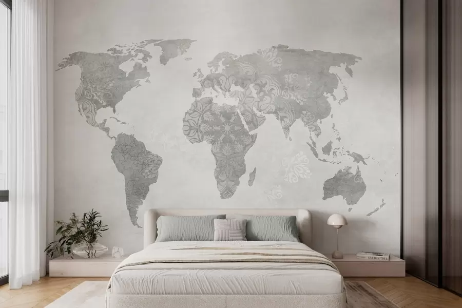 Fototapet Mapa světa se vzorem, jednobarevné odstíny w03954v1