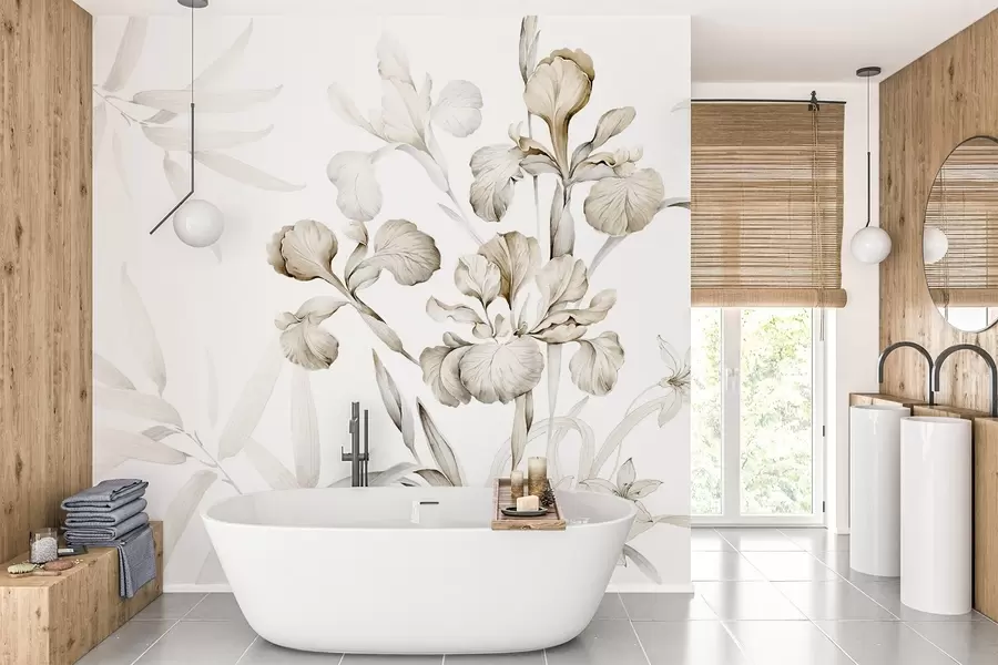 Fototapet Kosatce, béžové odstíny w03955v2