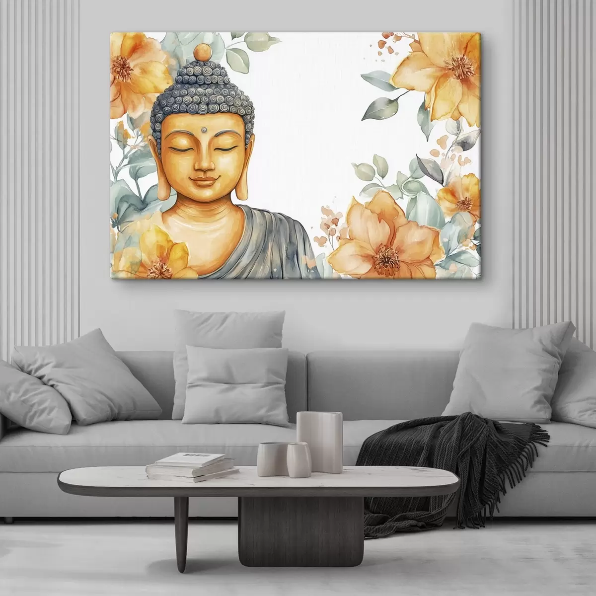 Obraz Buddha obklopený oranžovými květy, akvarelový styl Č. s44508