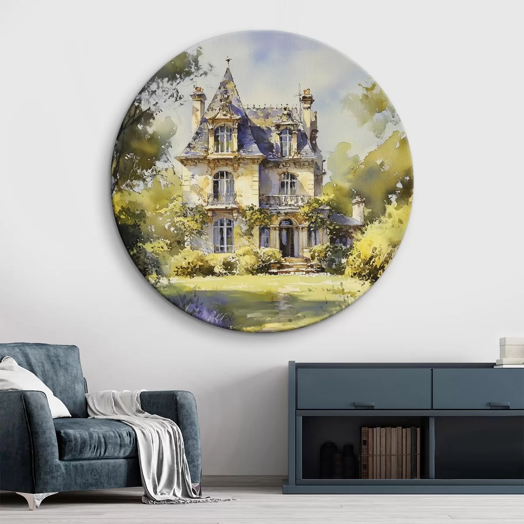 Obraz Chata na francouzském venkově, akvarel, levandulová pole Č. r44501