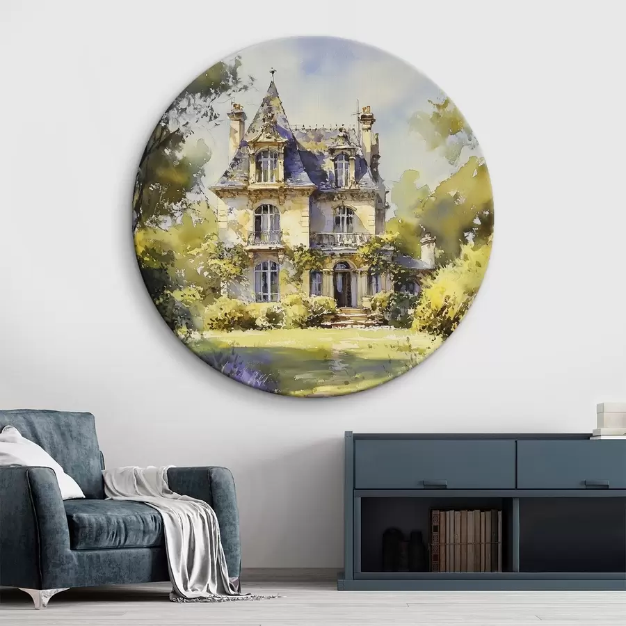 Obraz Chata na francouzském venkově, akvarel, levandulová pole Č. r44501