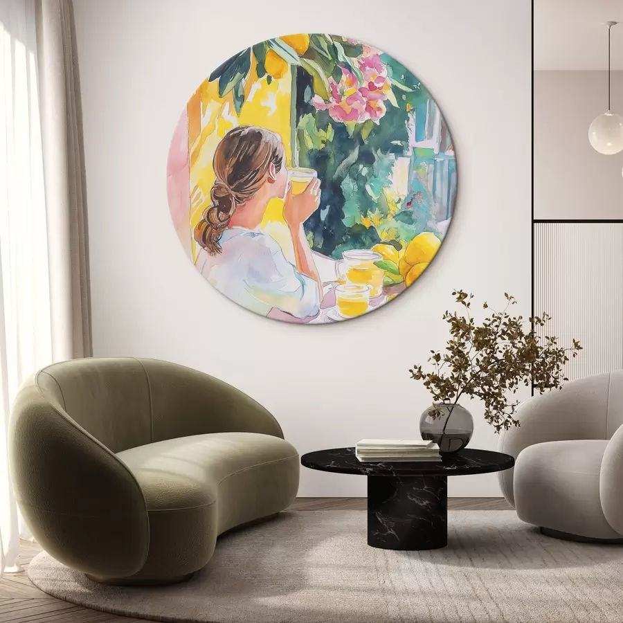 Obraz Letní atmosféra, dívka v kavárně, limoncello, Itálie, akvarel Č. r44505