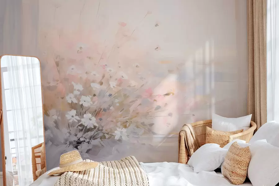 Fototapet Kytice květin u okna imitace malby w04101