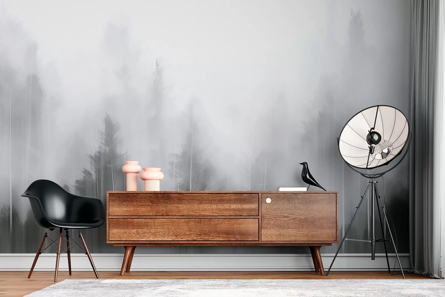 Fototapet Malba imitující jehličnatý les w04104