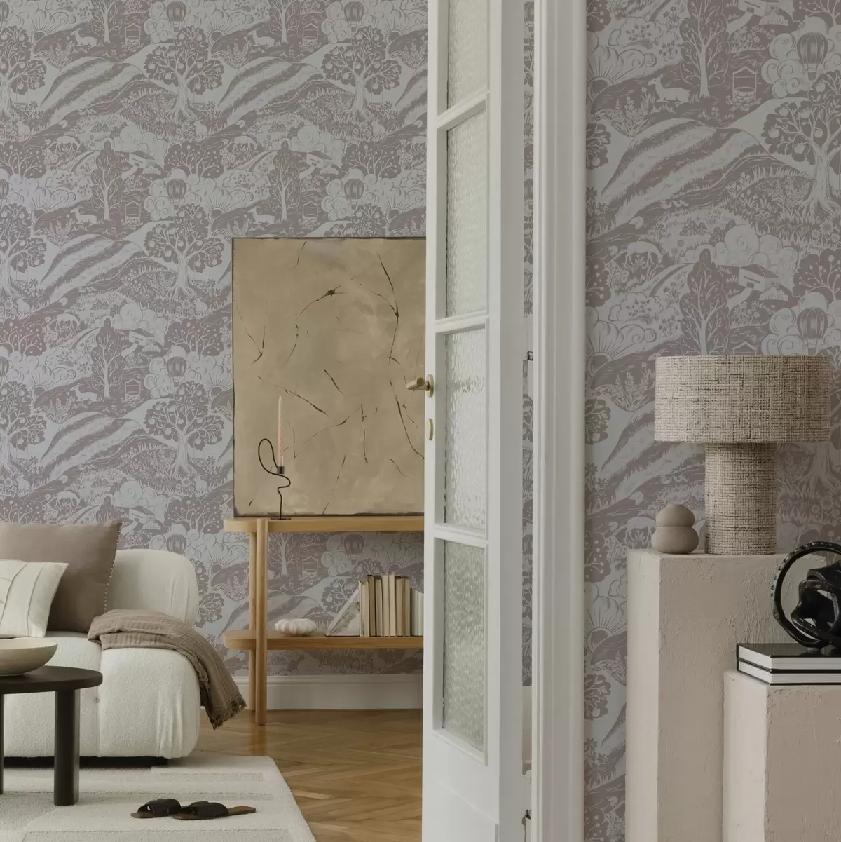 Tapety Pastelová pohádková ilustrace se zvířaty a stromy a00172v1