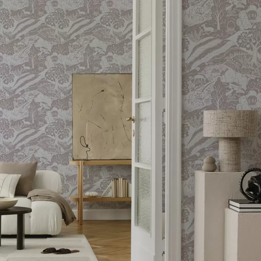 Fototapet Pastelová pohádková ilustrace se zvířaty a stromy a00172v1