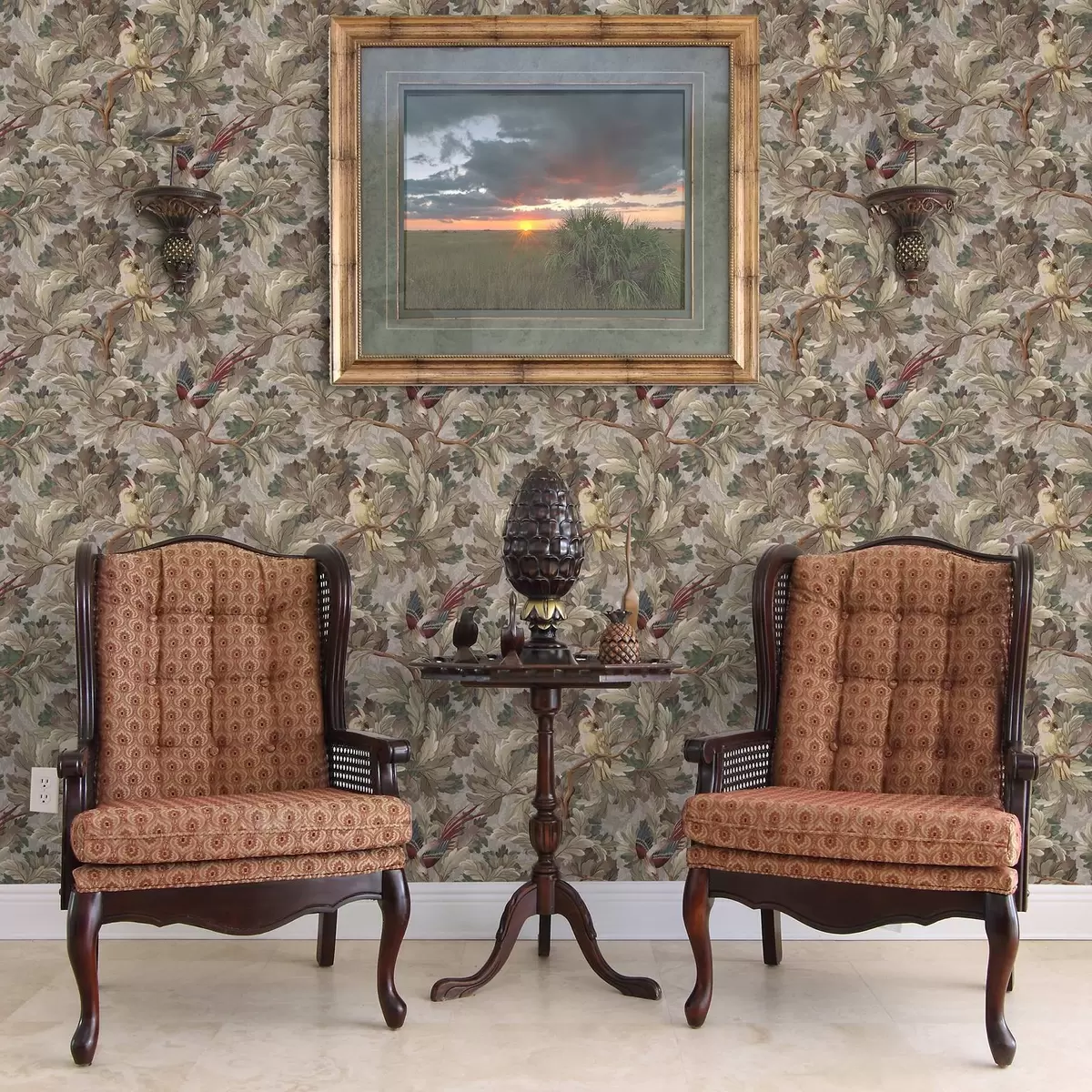 Tapety Ptáci na větvích ve vintage botanickém stylu a00175