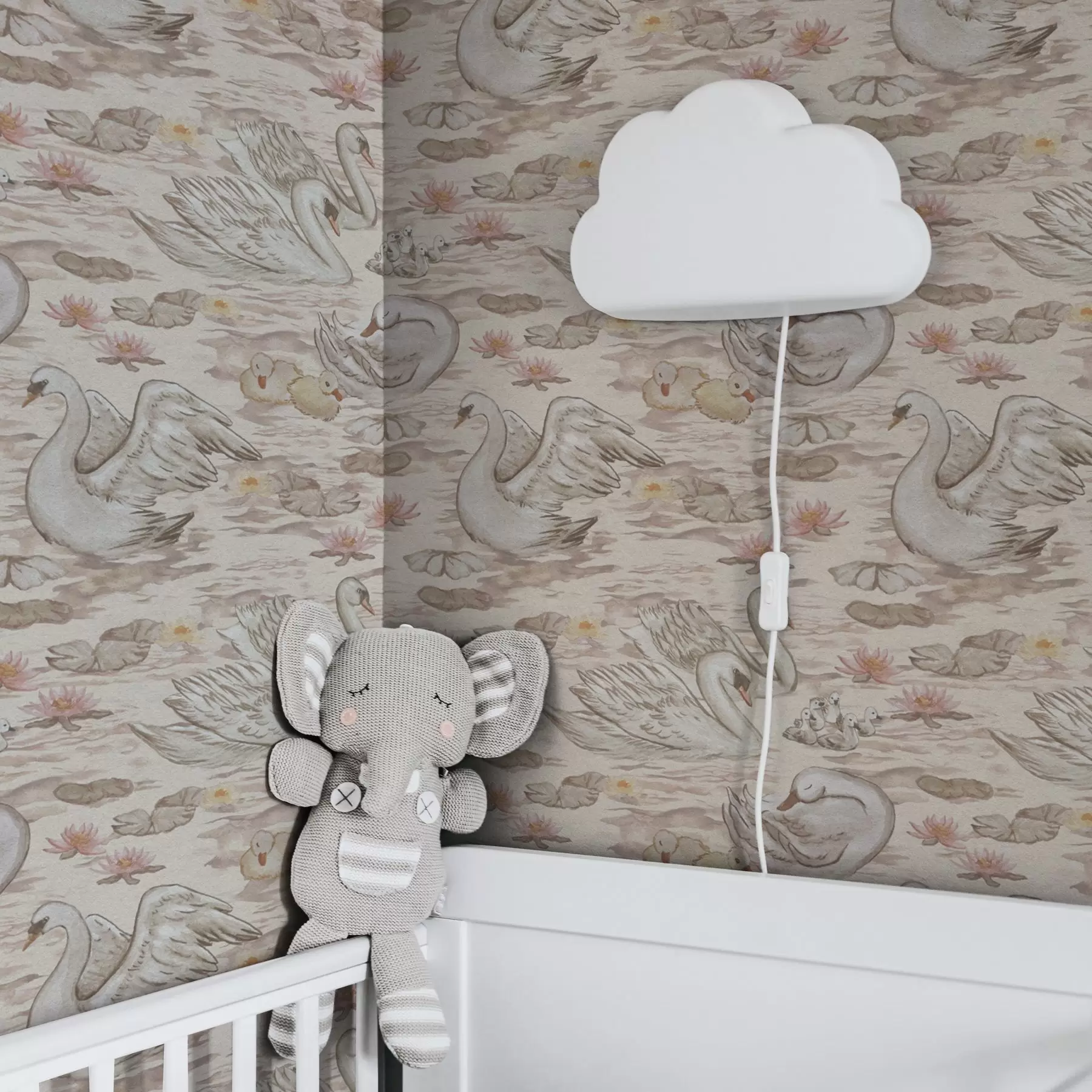 Fototapet Labutě s mláďaty na růžovém pozadí s lekníny a00176