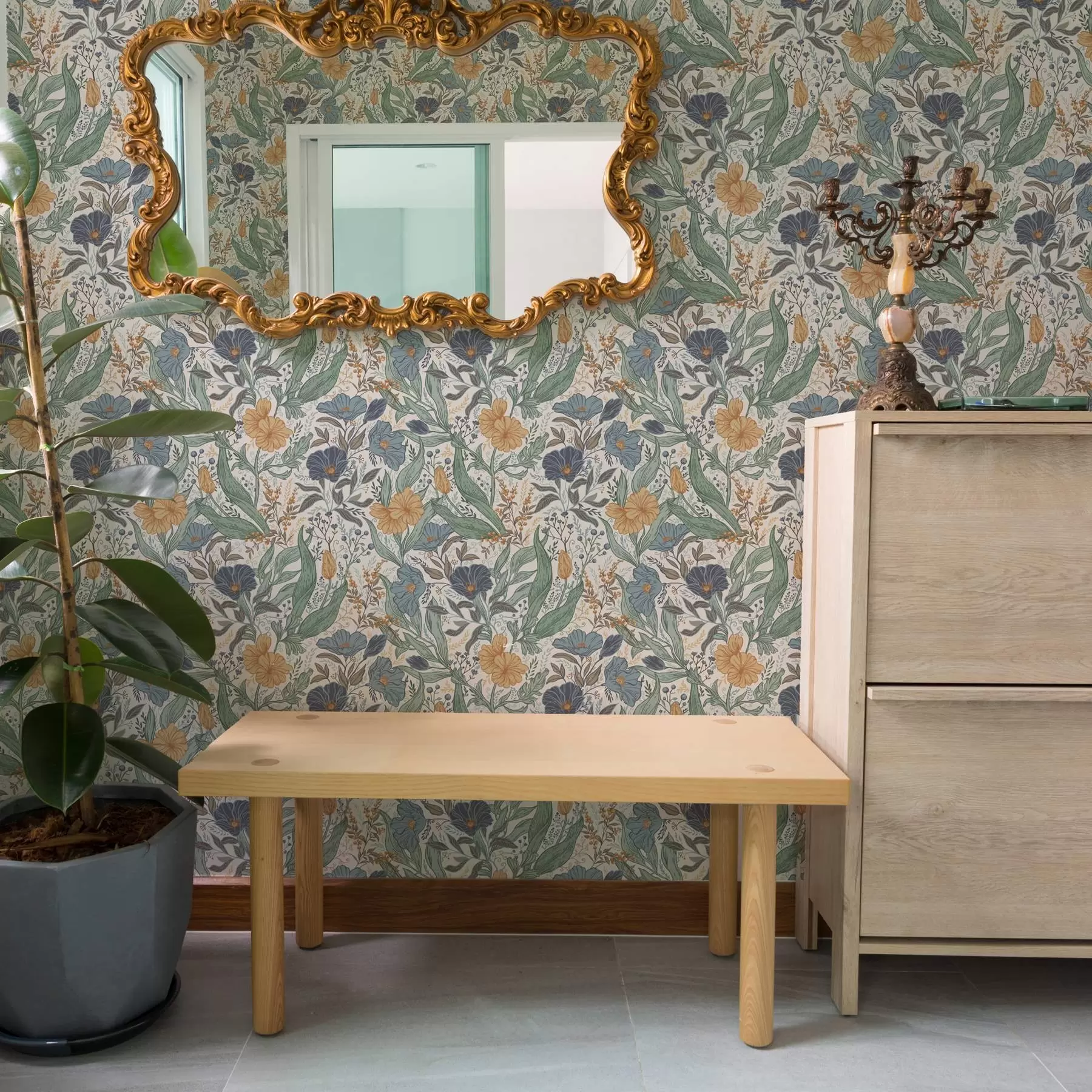 Fototapet Ručně kreslená ilustrace lučních květin v teplých barvách a00180