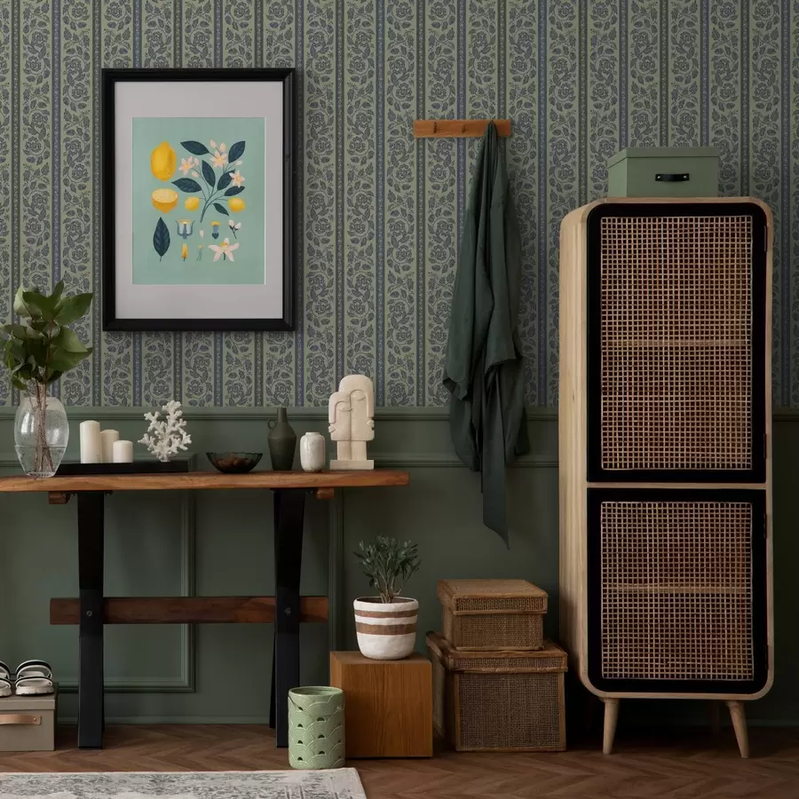 Fototapet Modrá vintage ozdoba s květinami a žaludy a00181v1