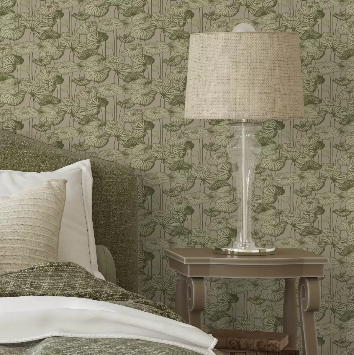 Tapety Grafické lotosové listy v retro stylu na béžovém pozadí a00188