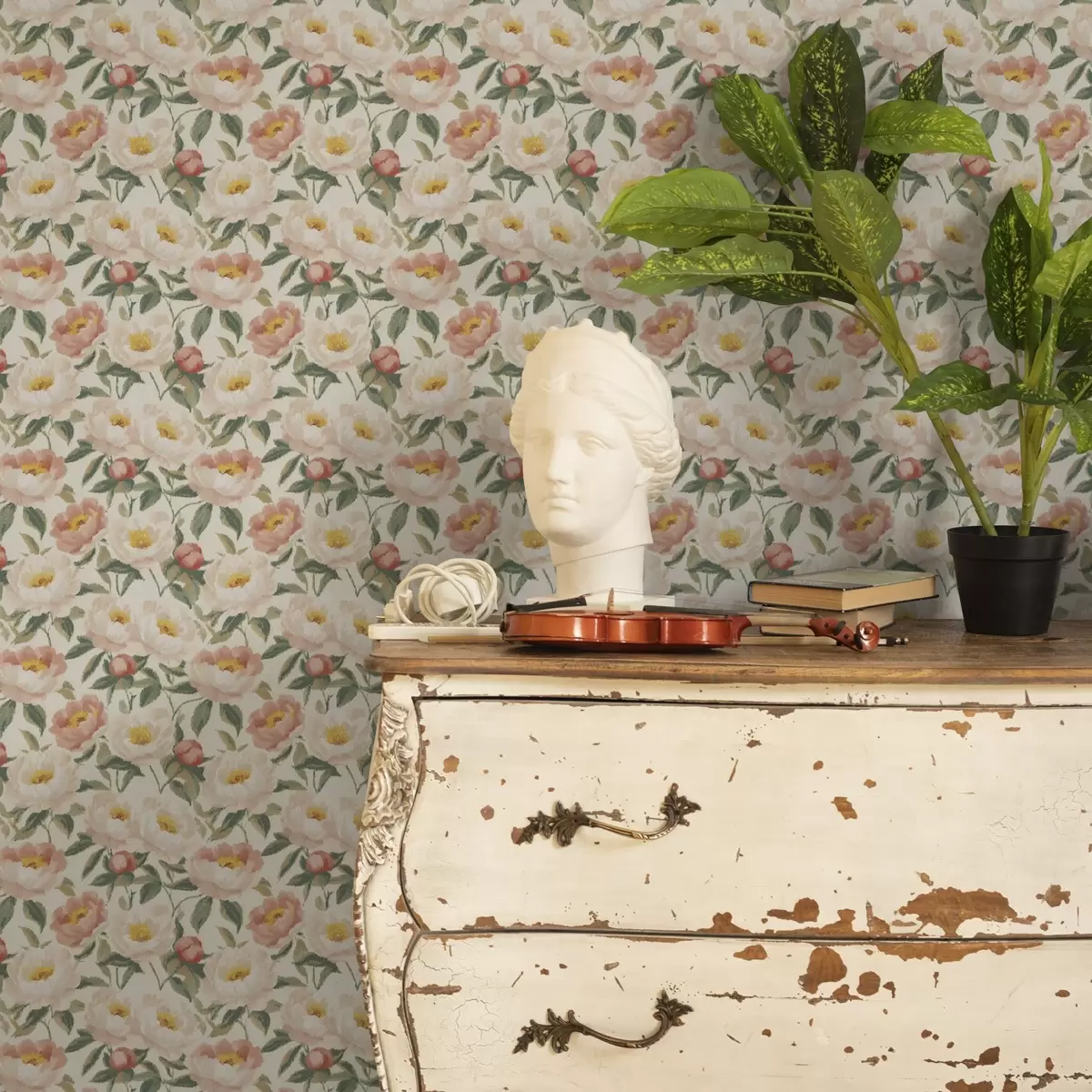 Tapety Akvarelové pivoňky ve světlých barvách v retro stylu a00193