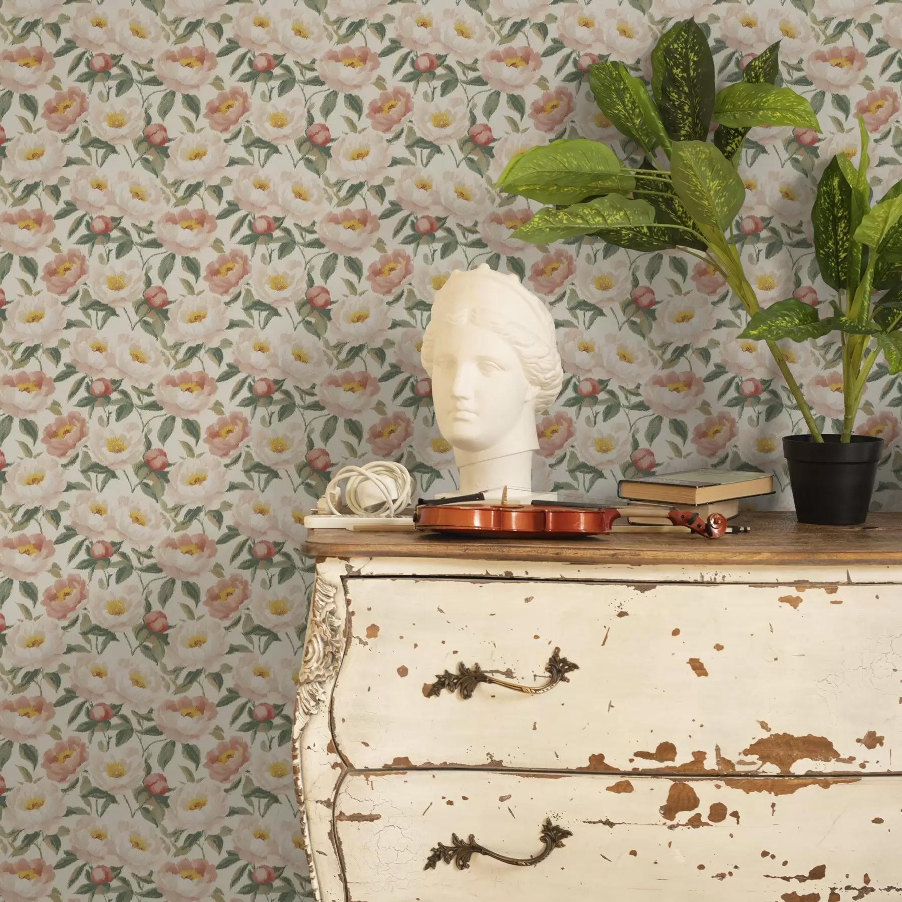 Fototapet Akvarelové pivoňky ve světlých barvách v retro stylu a00193